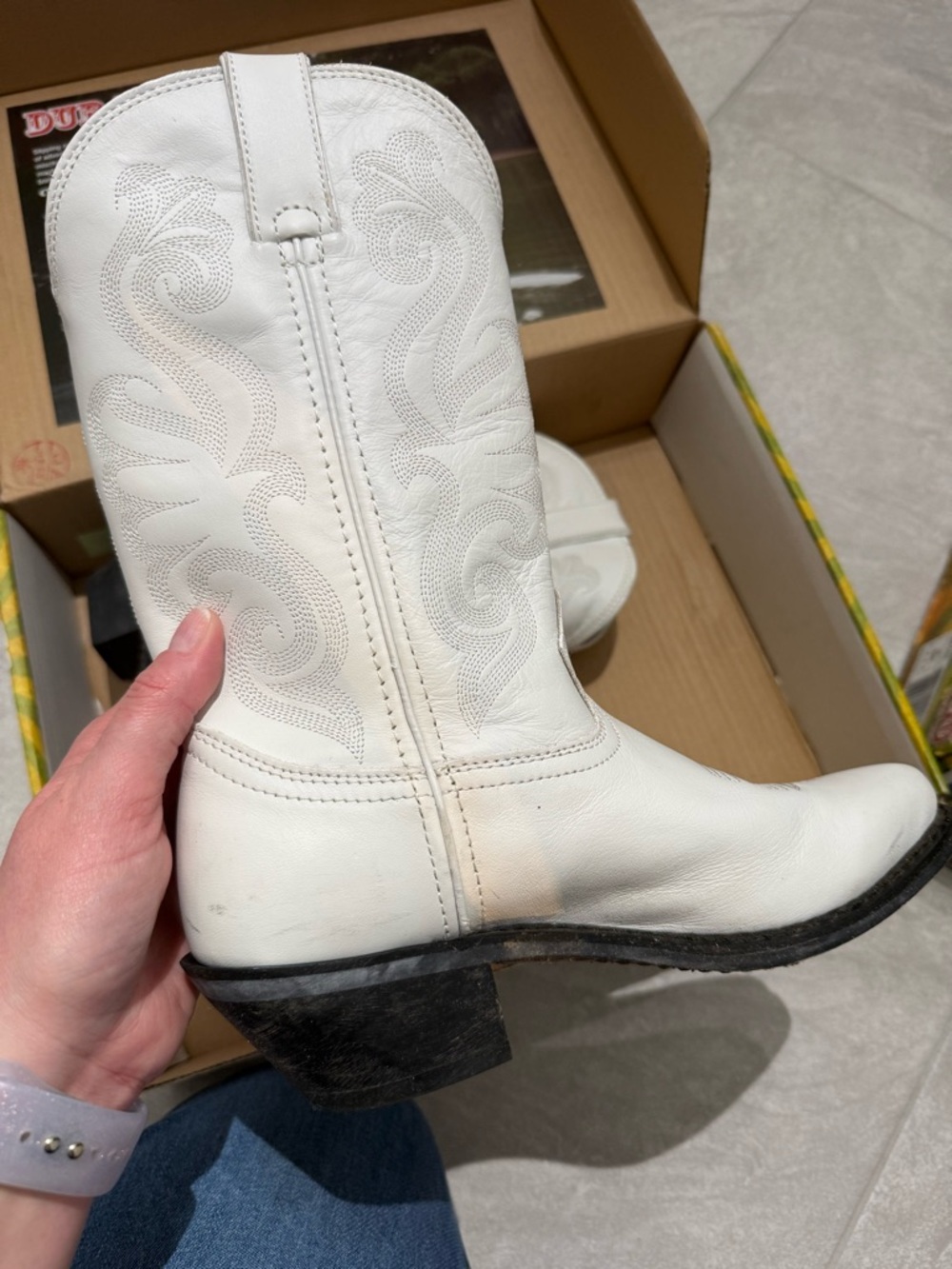 Durango White Leather Western Cowboy Boots for Women-6.5 - Picture 2 of 6